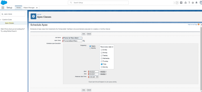 Screenshot schedule apex