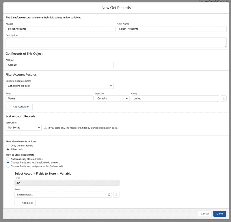Screenshot of get pre selected records form