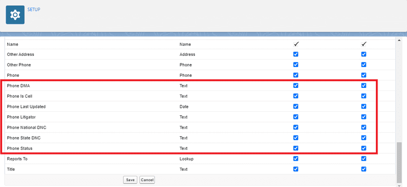 Screenshot of field level security