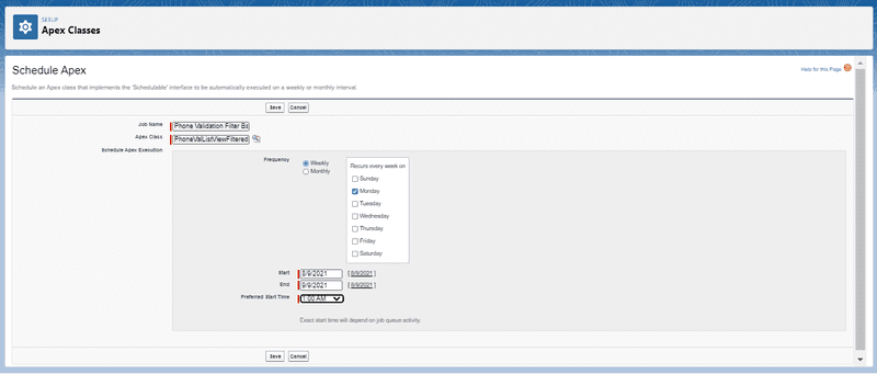 Screenshot schedule apex