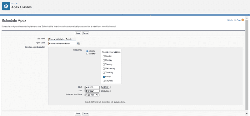 Screenshot schedule apex