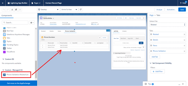 Screenshot of drag component to screen