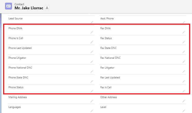 Screenshot of record page