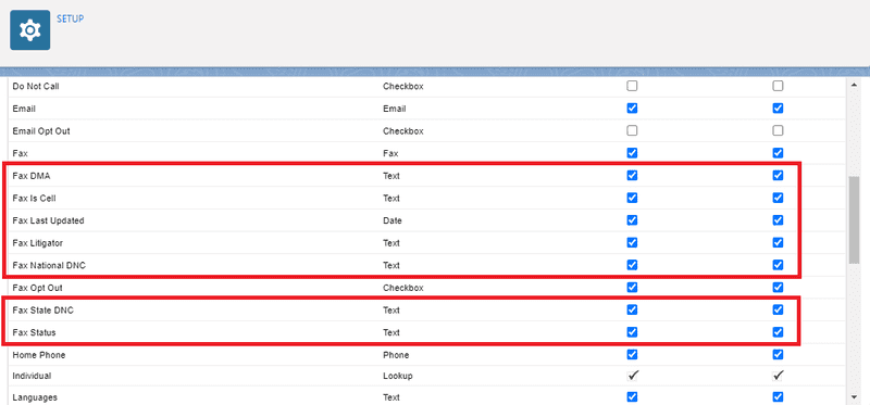 Screenshot of field level security