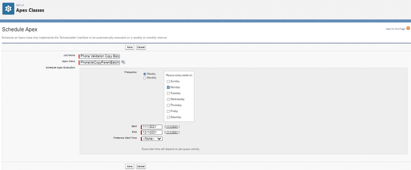 Screenshot schedule apex