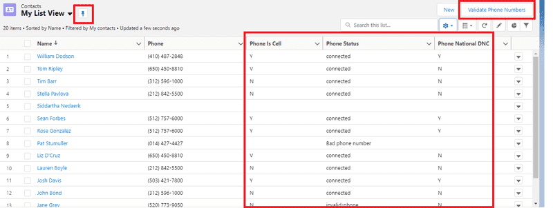 Screenshot list view validate button