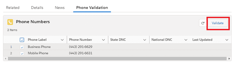 Screenshot validate related list