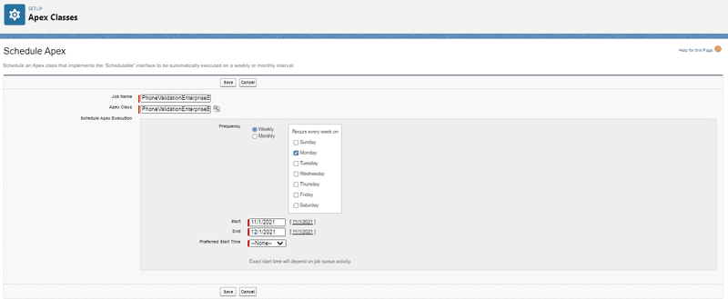 Screenshot schedule apex