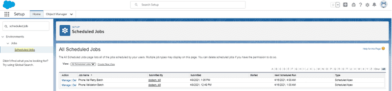 Screenshot scheduled jobs