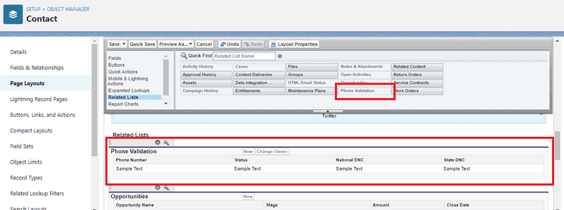 Screenshot of related list layout