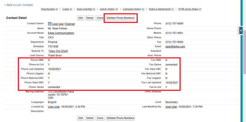 Screenshot of custom button record page